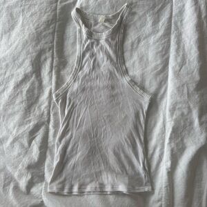 Free People White Fitted Ribbed High Neck Tank Top